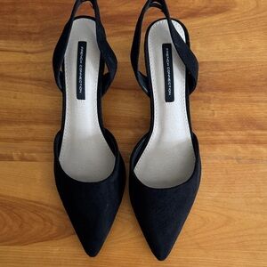 French Connection Black Pointed Slingback Heels